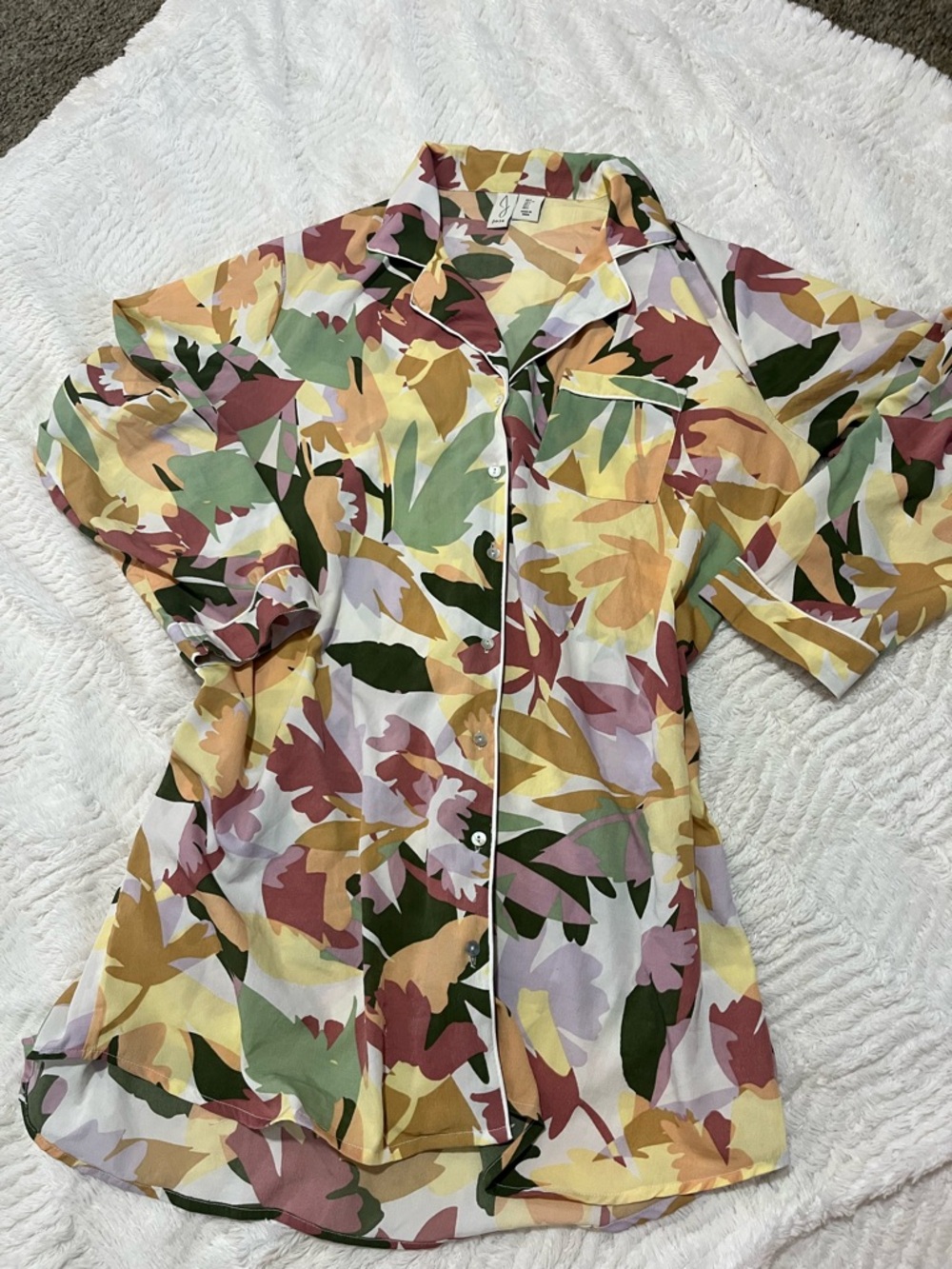 Floral Button-Up pajama dress in Pastel Multi-Color
